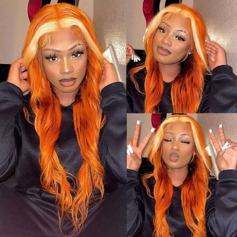 KIMLUD, Body Wave 13x4 Colored Lace Frontal Wig 13x6 Ginger Orange HD Lace Front Human Hair Wigs For Women 30 Inch Hair Pre Plucked, KIMLUD Womens Clothes