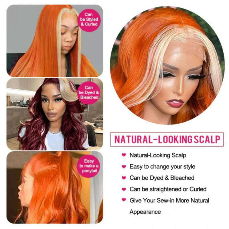 KIMLUD, Body Wave 13x4 Colored Lace Frontal Wig 13x6 Ginger Orange HD Lace Front Human Hair Wigs For Women 30 Inch Hair Pre Plucked, KIMLUD Womens Clothes