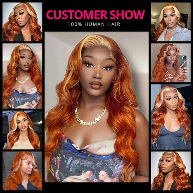 KIMLUD, Body Wave 13x4 Colored Lace Frontal Wig 13x6 Ginger Orange HD Lace Front Human Hair Wigs For Women 30 Inch Hair Pre Plucked, KIMLUD Womens Clothes