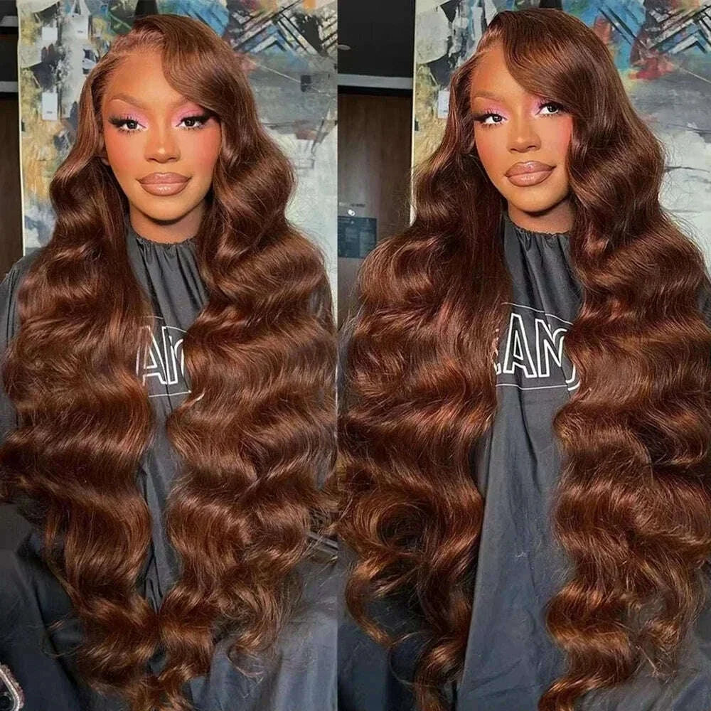 Body Wave Hair Wigs and Extensions Lace Front - Chocolate Brown | KIMLUD