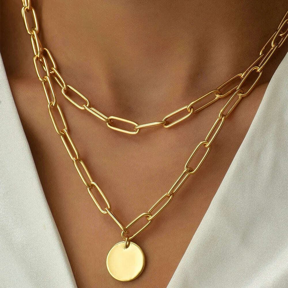 Bohemia Accessories Necklace For Women Trendy Multi-Layer Crystal Cross Lock Heart Pendant Necklaces Set Jewelry Gifts N0391 - KIMLUD