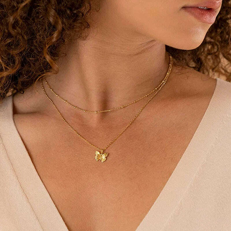 Bohemia Accessories Necklace For Women Trendy Multi-Layer Crystal Cross Lock Heart Pendant Necklaces Set Jewelry Gifts N0391 - KIMLUD