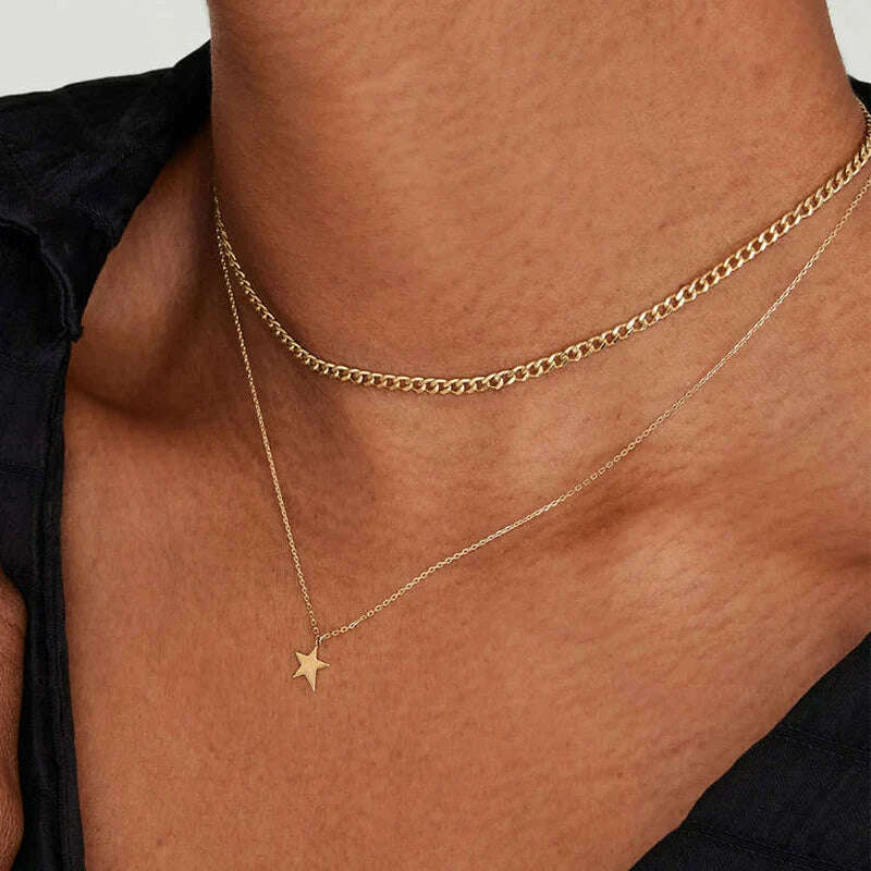 Bohemia Accessories Necklace For Women Trendy Multi-Layer Crystal Cross Lock Heart Pendant Necklaces Set Jewelry Gifts N0391 - KIMLUD