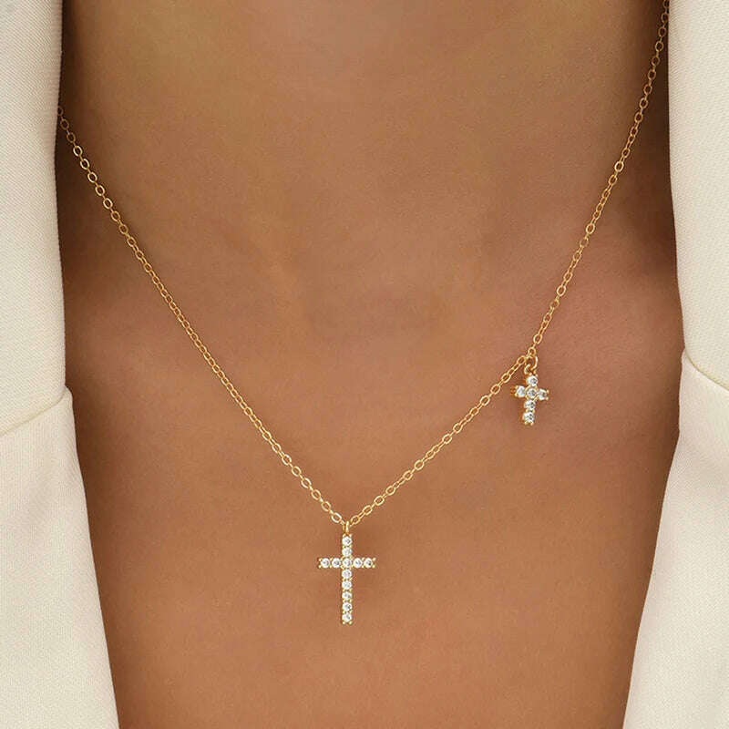 Bohemia Accessories Necklace For Women Trendy Multi-Layer Crystal Cross Lock Heart Pendant Necklaces Set Jewelry Gifts N0391 - KIMLUD