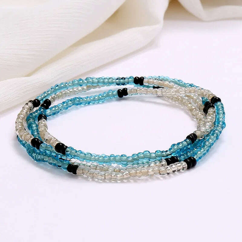 KIMLUD, Bohemia Elastic Waist Belly Chain African Belly Chain Waist Beads Body Chain Women Girls Body Summer Boho Jewelry Accessories, 26-clear blue white, KIMLUD Womens Clothes