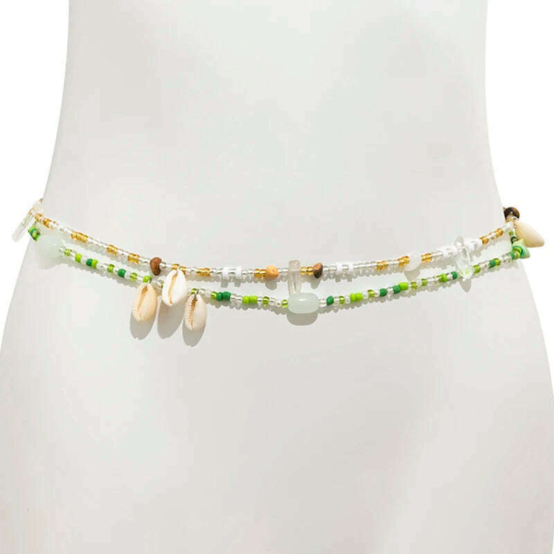 Bohemia Hand-woven Beaded Waist Beads Women's Fashion Simulation Shell Irregular Stone Belly Chain Sexy Body Chain Jewelry Gift - KIMLUD