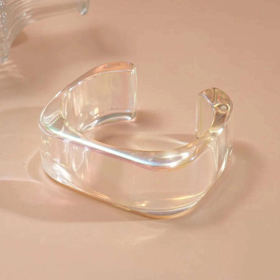 Bohemia Transparent Colorful Acrylic Opening Bangle for Women Irregular Large Wide Cuff Bracelet New Trend Couple Jewelry F