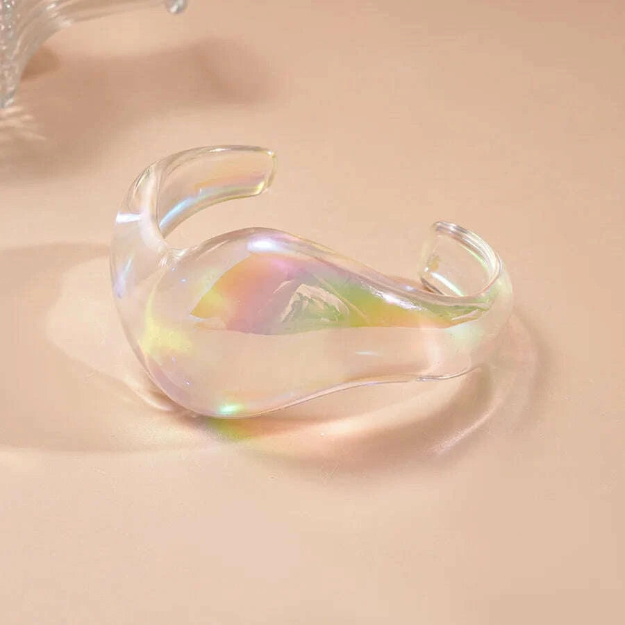 Bohemia Transparent Colorful Acrylic Opening Bangle for Women Irregular Large Wide Cuff Bracelet New Trend Couple Jewelry F