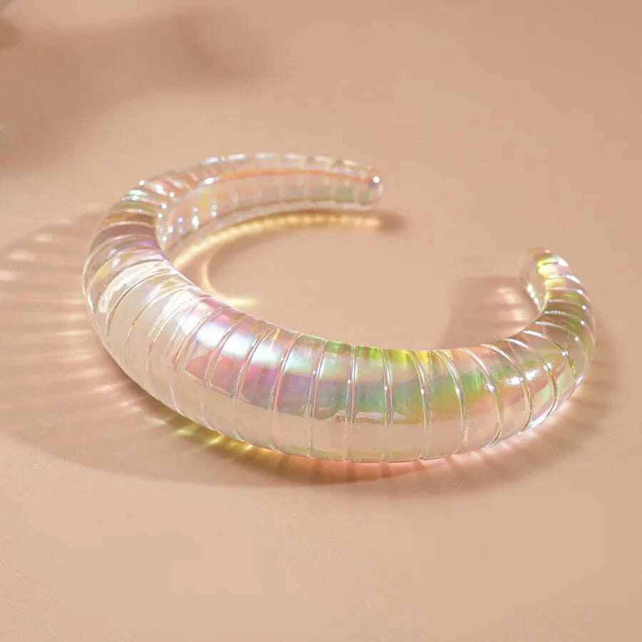Bohemia Transparent Colorful Acrylic Opening Bangle for Women Irregular Large Wide Cuff Bracelet New Trend Couple Jewelry F