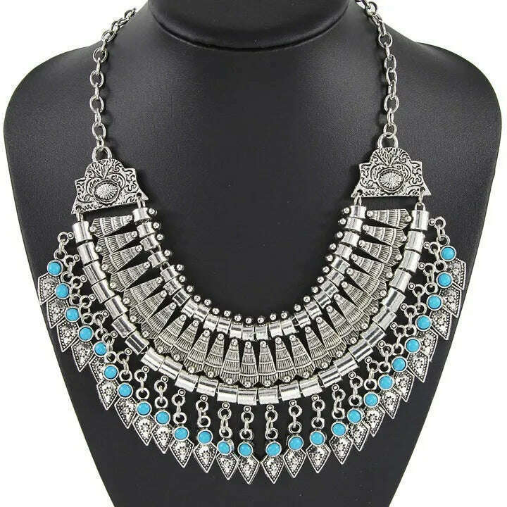Bohemian Vintage Choker Necklace Women Indian Ethnic Statement Large Collar Necklaces Pendant Maxi Gypsy Big Choker Necklace - KIMLUD