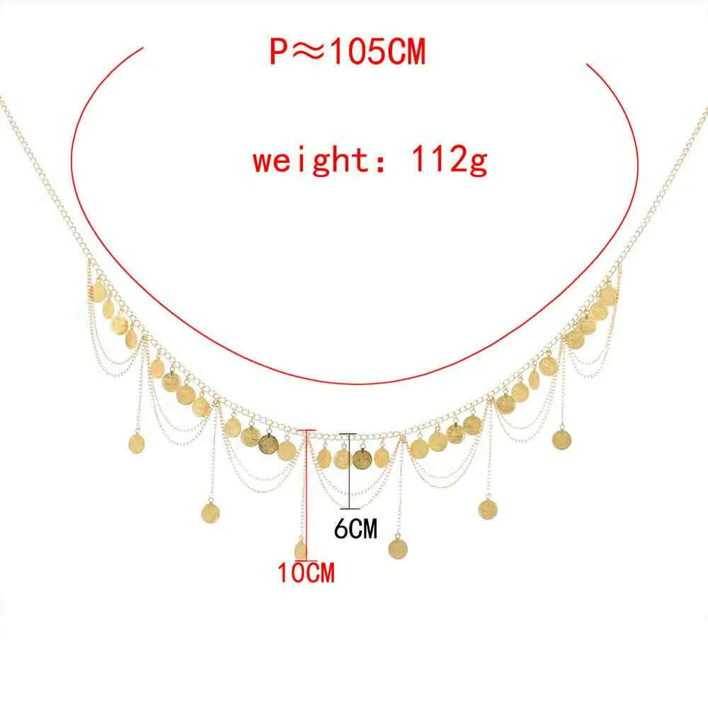 Bohemian Vintage Metal Coin Tassel Belly Chains for Women Female Ethnic Dancing Dress Belt Body Chain Party Jewelry GIft - KIMLUD