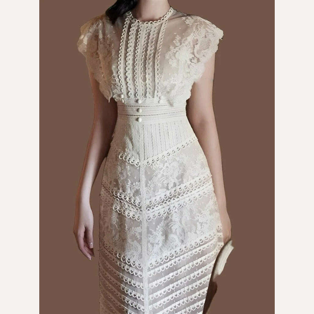 Boho Backless Dress Embroidery Lace Party Woman Sexy Dresses Runway Vintage Summer Sundress Women Beach Sleeveless 2023 Vestido - KIMLUD