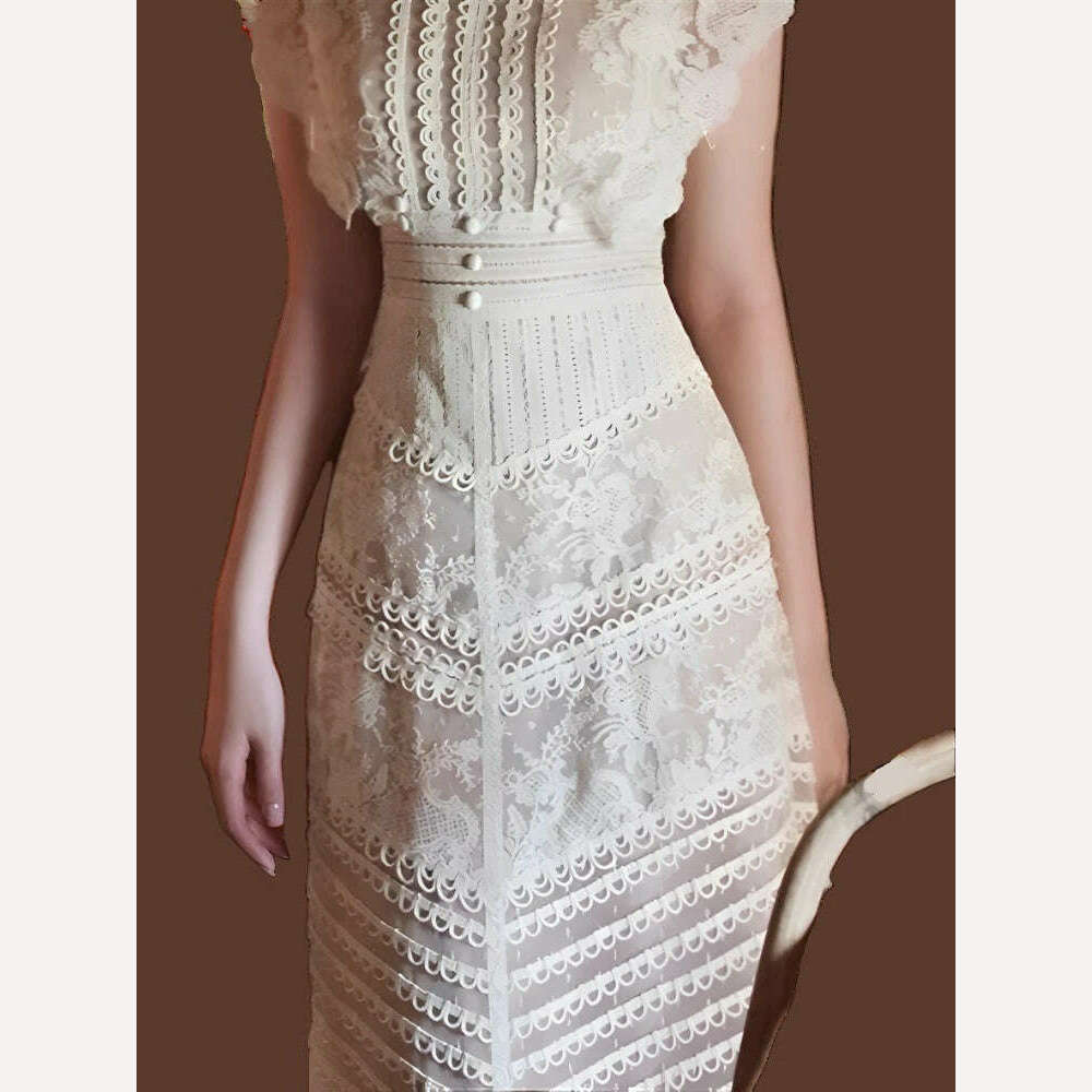 Boho Backless Dress Embroidery Lace Party Woman Sexy Dresses Runway Vintage Summer Sundress Women Beach Sleeveless 2023 Vestido - KIMLUD