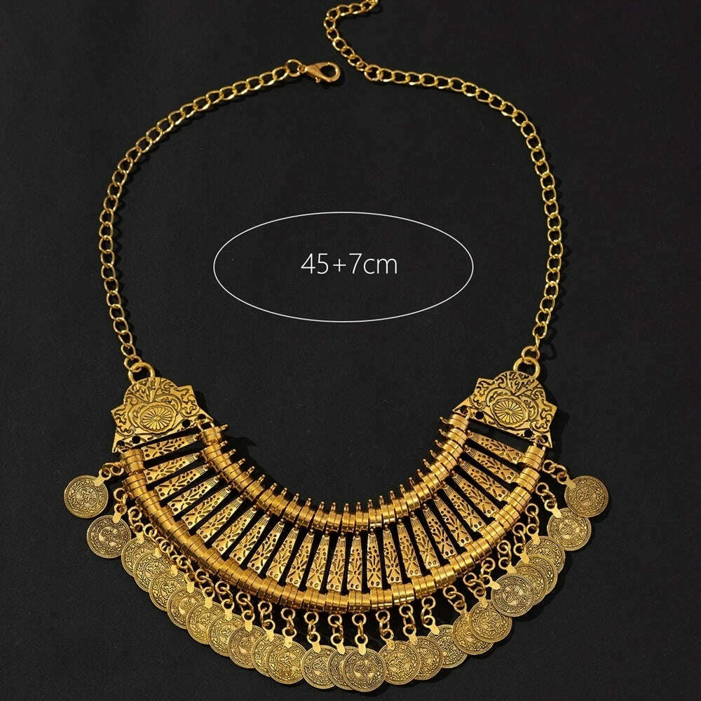 KIMLUD, Boho Ethnic Vintage Antique Metal Coin Tassel Statement Necklace For Women Trend 2024 Afghan Turkish Tribal Jewelry, KIMLUD Womens Clothes