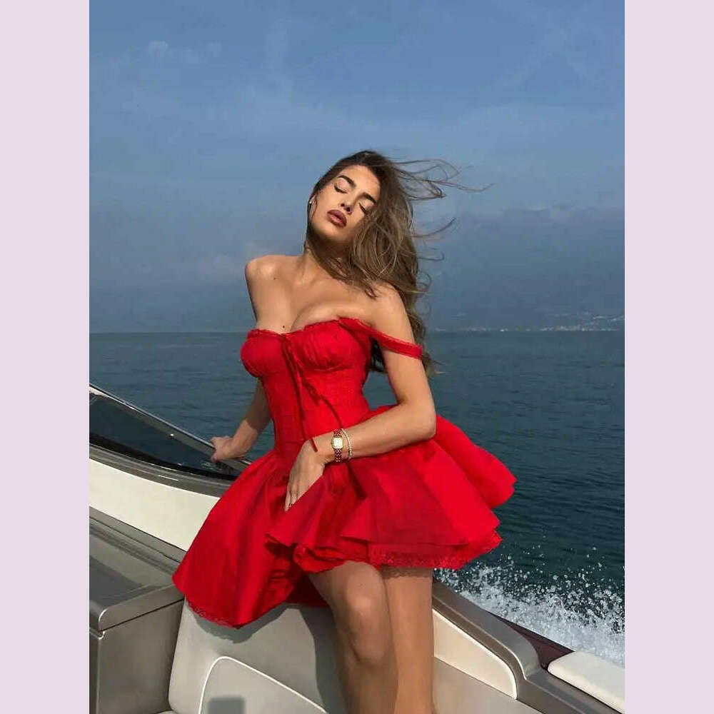 Corset Mini Dress Red Boho Inspired
