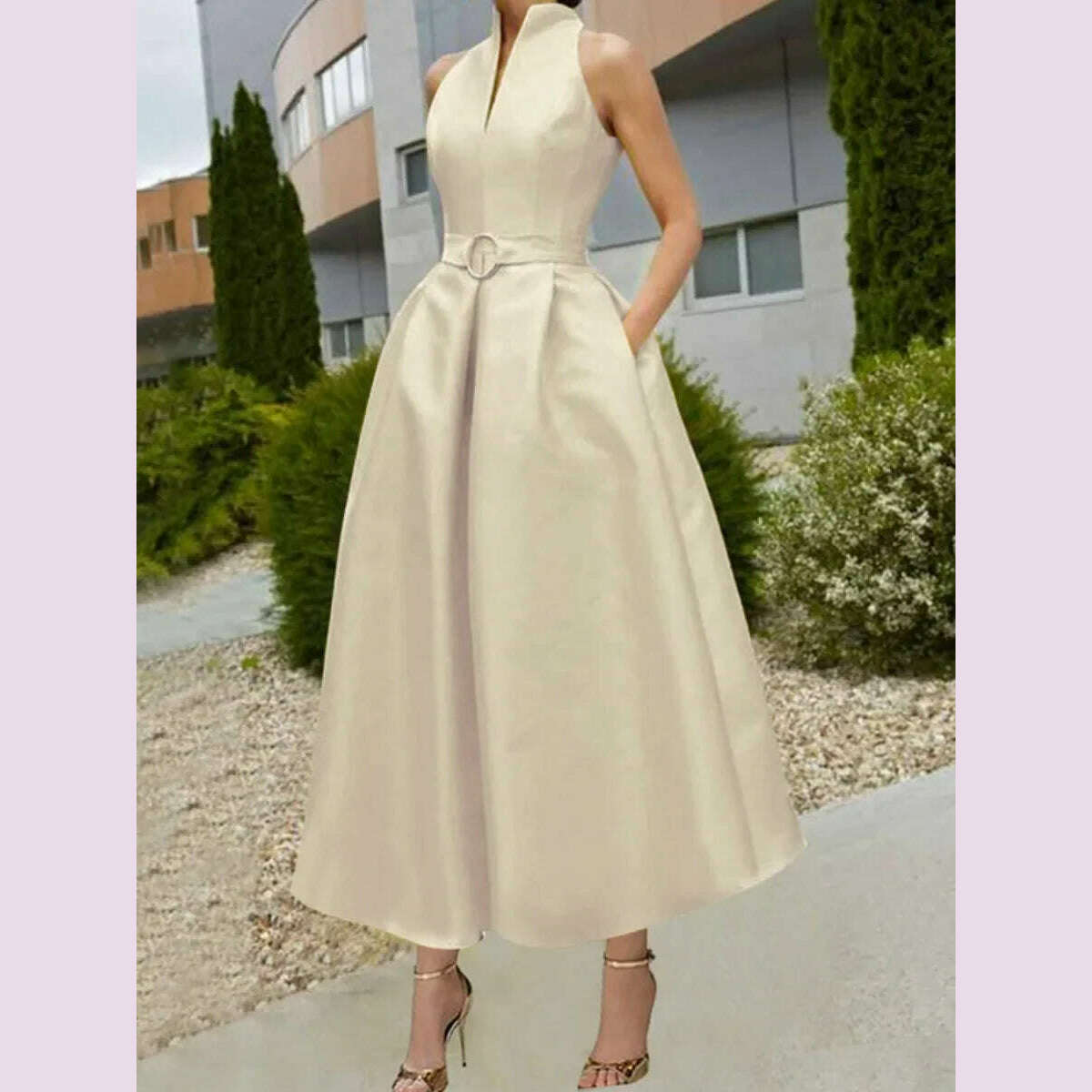 blue dress for baby girl Bohohipei Urban Female Fashion Pockets Pleated A-line Dress 2024 New Summer  Sleeveless V-neck Elegant Party Evening Midi Dresses