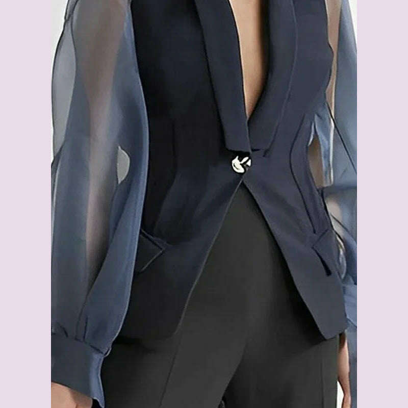 KIMLUD, Bonboho Blazer Suits Top for Women Lapel V-neck Puff Sleeve Buttoned Shirt & Blouse for Urban Female Spring and Summer Tops, KIMLUD Womens Clothes