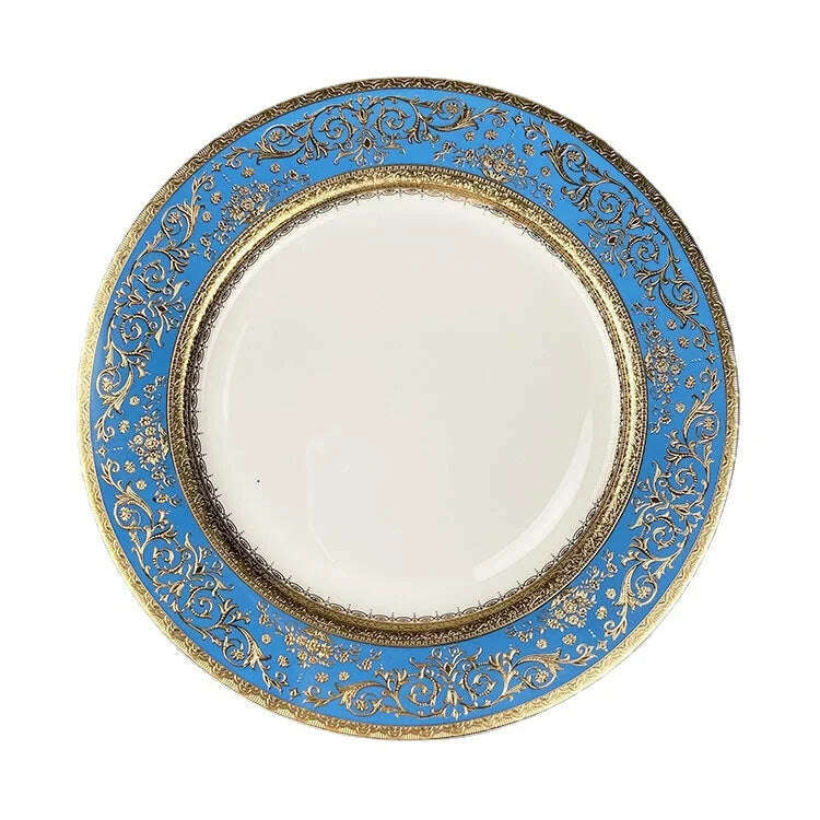 KIMLUD, Bone China Disc Embossed Gold European Western Food 10-inch Plate Model Room High-end Hotel Pendulum dinner plates, KIMLUD Womens Clothes