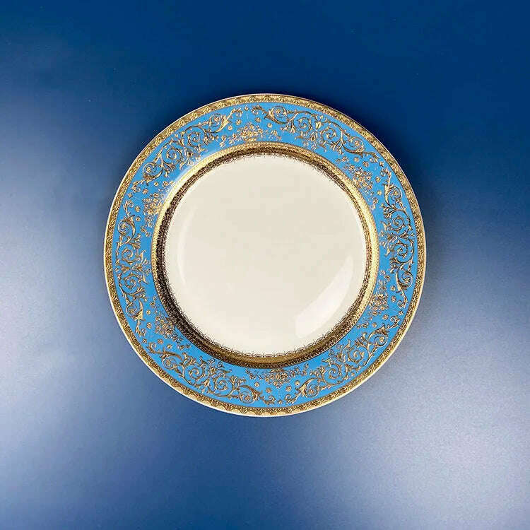 KIMLUD, Bone China Disc Embossed Gold European Western Food 10-inch Plate Model Room High-end Hotel Pendulum dinner plates, 7.5 C, KIMLUD Womens Clothes