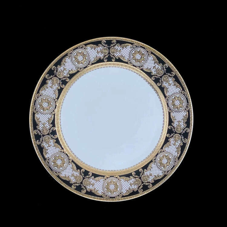 KIMLUD, Bone China Disc Embossed Gold European Western Food 10-inch Plate Model Room High-end Hotel Pendulum dinner plates, 7.5 d, KIMLUD Womens Clothes