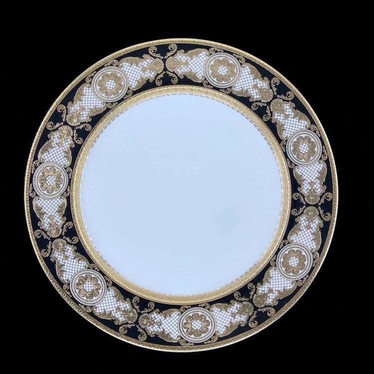 KIMLUD, Bone China Disc Embossed Gold European Western Food 10-inch Plate Model Room High-end Hotel Pendulum dinner plates, 10.5 inch d, KIMLUD Womens Clothes