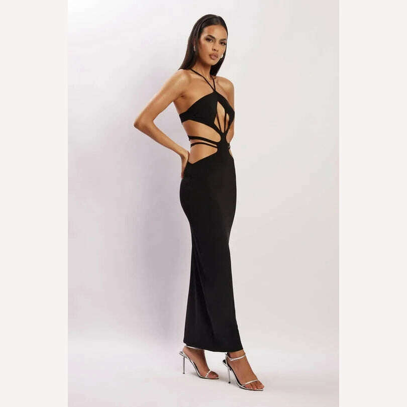 KIMLUD, BoozRey Black Halter Dress for Women Summer Hollow Bodycon Dress Strapless Sexy Party Club Evening Backless Elegant Maxi Dresses, KIMLUD Womens Clothes