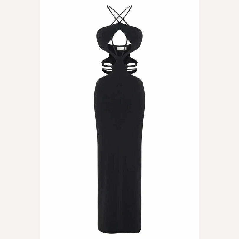 KIMLUD, BoozRey Black Halter Dress for Women Summer Hollow Bodycon Dress Strapless Sexy Party Club Evening Backless Elegant Maxi Dresses, KIMLUD Womens Clothes