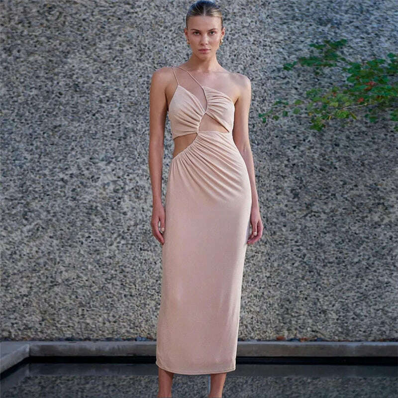 KIMLUD, Boozrey Solid Hollow Out Sexy Female Dress Summer Bodycon Elegant Dresses for Women 2022 Party Backless Dresses Beach Clothing, KIMLUD Womens Clothes