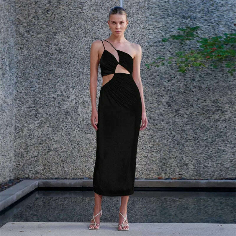 KIMLUD, Boozrey Solid Hollow Out Sexy Female Dress Summer Bodycon Elegant Dresses for Women 2022 Party Backless Dresses Beach Clothing, KIMLUD Womens Clothes