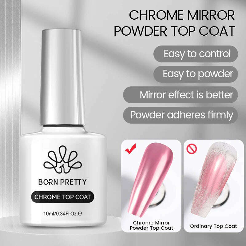 Born Pretty 10ml Magical MIRROR UV Gel Varnish Top Coat Semi-Permanent Nail Polishes Moonlight Mirror NailsFine Glitter Powder - KIMLUD