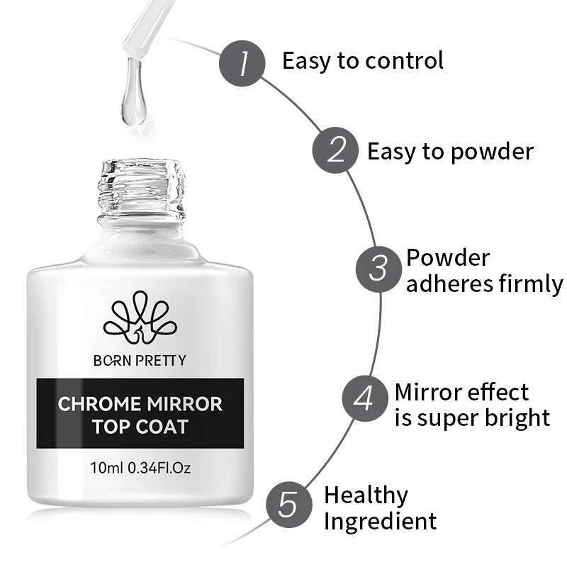 Born Pretty 10ml Magical MIRROR UV Gel Varnish Top Coat Semi-Permanent Nail Polishes Moonlight Mirror NailsFine Glitter Powder - KIMLUD
