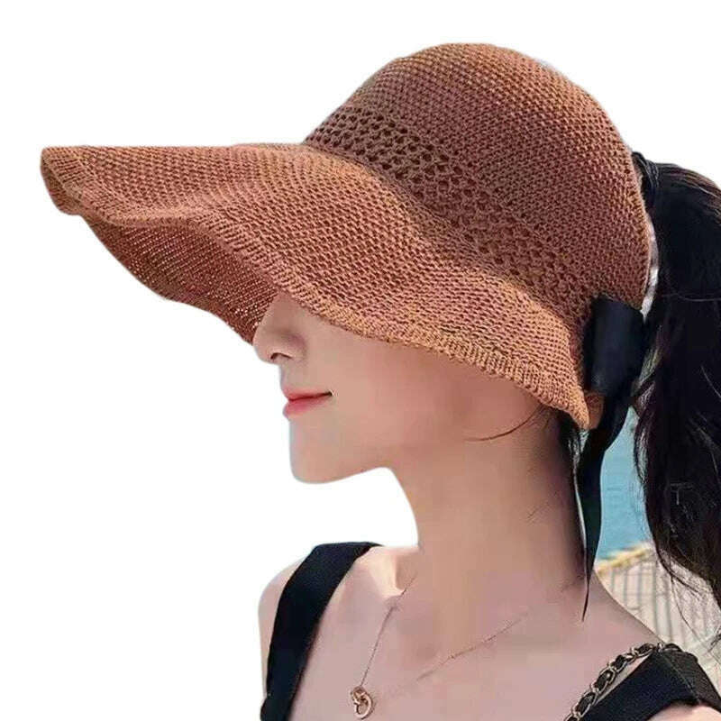 KIMLUD, Bow Fisherman Hat Empty Top Hat for Sun for Protection Summer Must Have Items fo, caramel colour, KIMLUD Womens Clothes