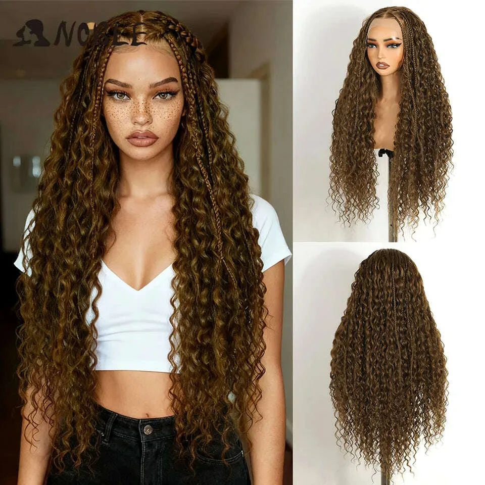 Box Braided Lace Wig - Twist Braided Style - Swiss Lace - Medium Brown | KIMLUD