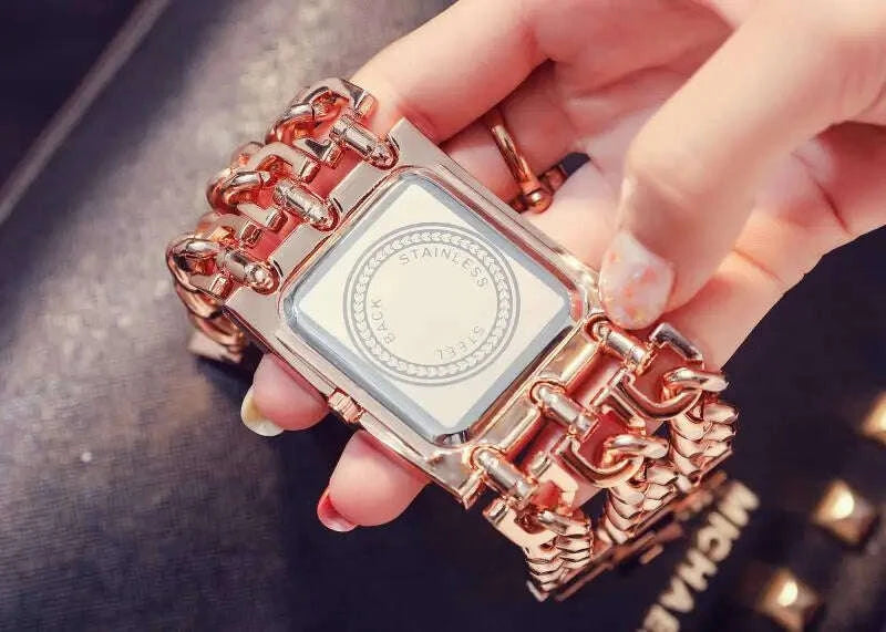 Bracelet Watch - Three Chain Rhinestone - Alloy Case - Golden | KIMLUD
