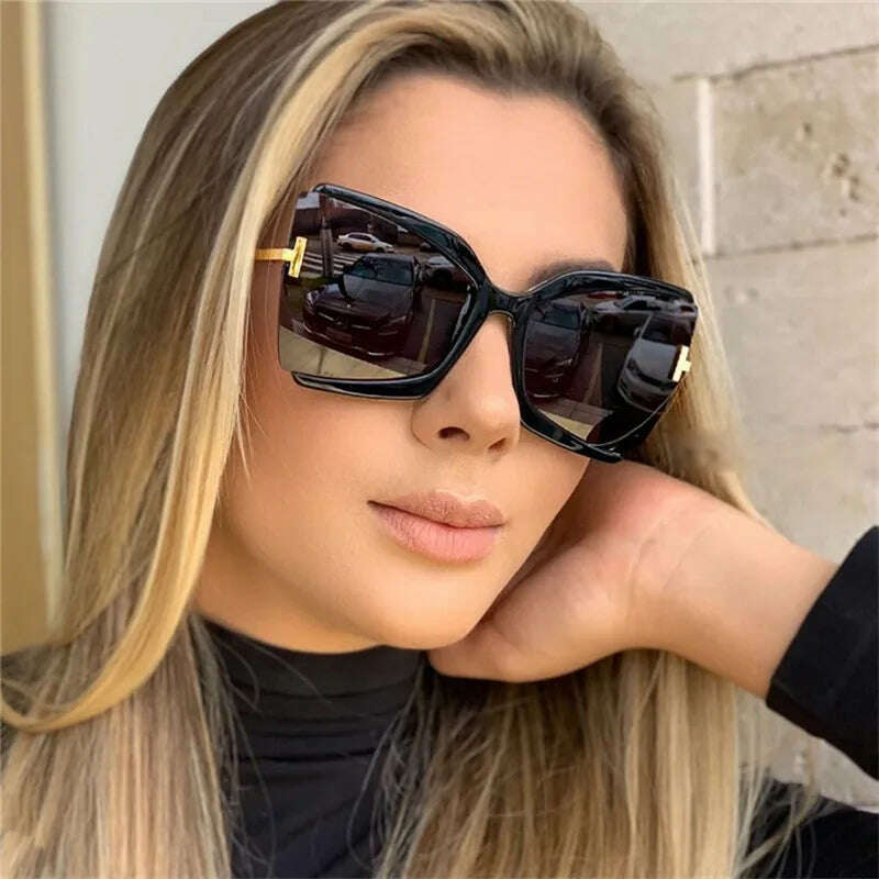 Brand Designer T Sunglasses 2022 New Oversized Square Women Sun Glasses Female Big Frame Colorful Shades for Women Oculos - KIMLUD