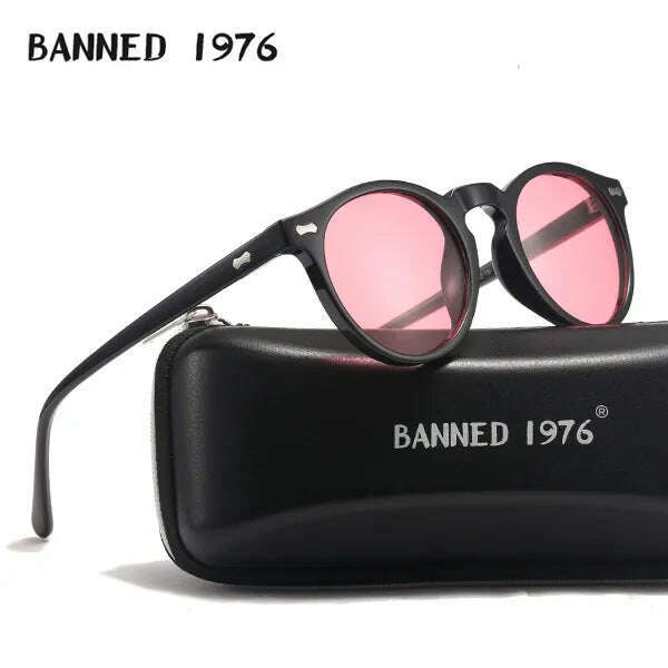 KIMLUD, Brand Designer Women Men Polarized Sunglasses Vintage Round Lens Cool Driving Sun Glasses UV400 Oculos Cat Eyes Girl's Shades, black pink / without case A1, KIMLUD Womens Clothes