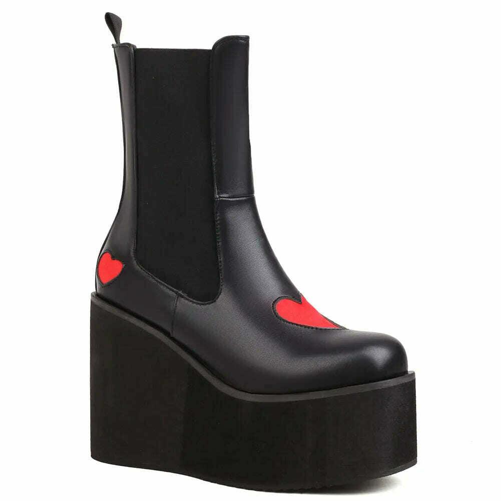 KIMLUD, Brand New Female Platform Knee High Boots Fashion Heart Wedges High Heels women's Boots 2022 Party Sweet Cool Goth Woman Shoes, black pu style 3 / 5, KIMLUD Womens Clothes