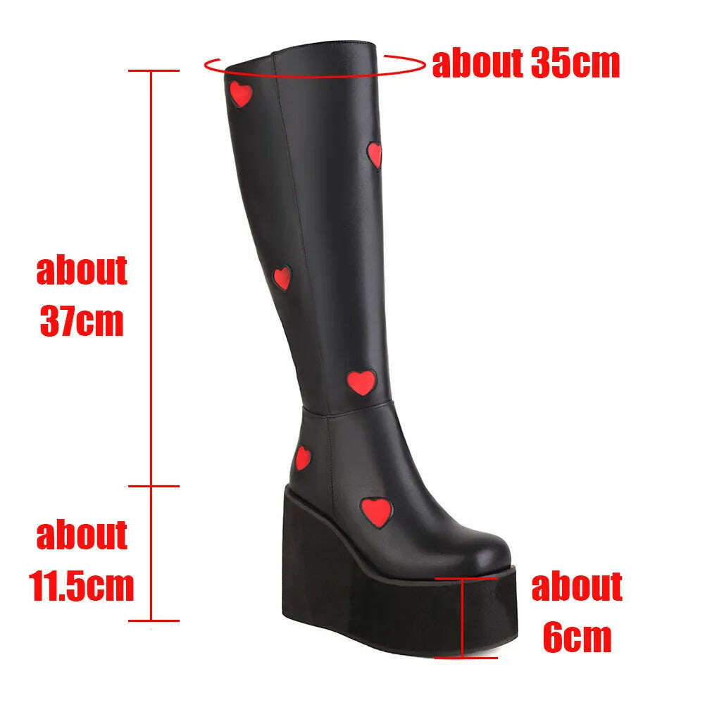 KIMLUD, Brand New Female Platform Knee High Boots Fashion Heart Wedges High Heels women&#39;s Boots 2022 Party Sweet Cool Goth Woman Shoes, KIMLUD Womens Clothes