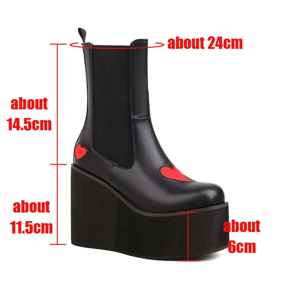 KIMLUD, Brand New Female Platform Knee High Boots Fashion Heart Wedges High Heels women&#39;s Boots 2022 Party Sweet Cool Goth Woman Shoes, KIMLUD Womens Clothes