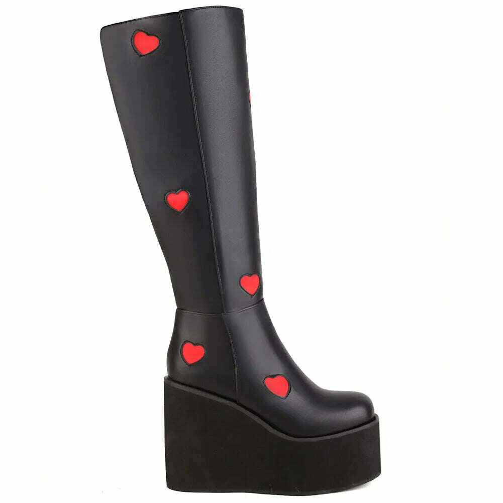 KIMLUD, Brand New Female Platform Knee High Boots Fashion Heart Wedges High Heels women's Boots 2022 Party Sweet Cool Goth Woman Shoes, KIMLUD Womens Clothes