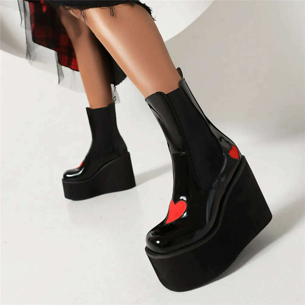 KIMLUD, Brand New Female Platform Knee High Boots Fashion Heart Wedges High Heels women&#39;s Boots 2022 Party Sweet Cool Goth Woman Shoes, KIMLUD Womens Clothes
