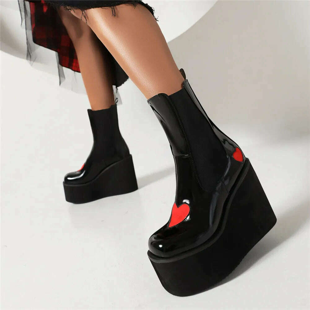 KIMLUD, Brand New Female Platform Knee High Boots Fashion Heart Wedges High Heels women's Boots 2022 Party Sweet Cool Goth Woman Shoes, KIMLUD Womens Clothes