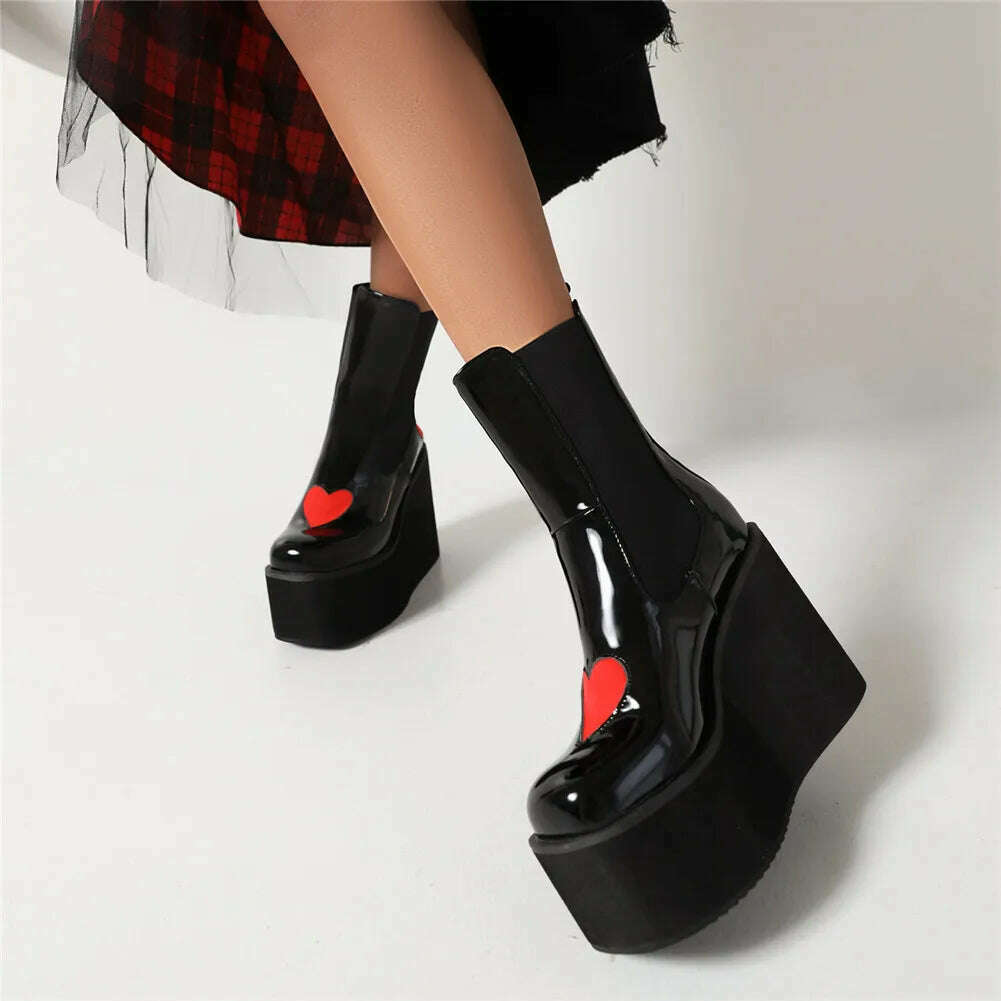 KIMLUD, Brand New Female Platform Knee High Boots Fashion Heart Wedges High Heels women&#39;s Boots 2022 Party Sweet Cool Goth Woman Shoes, KIMLUD Womens Clothes