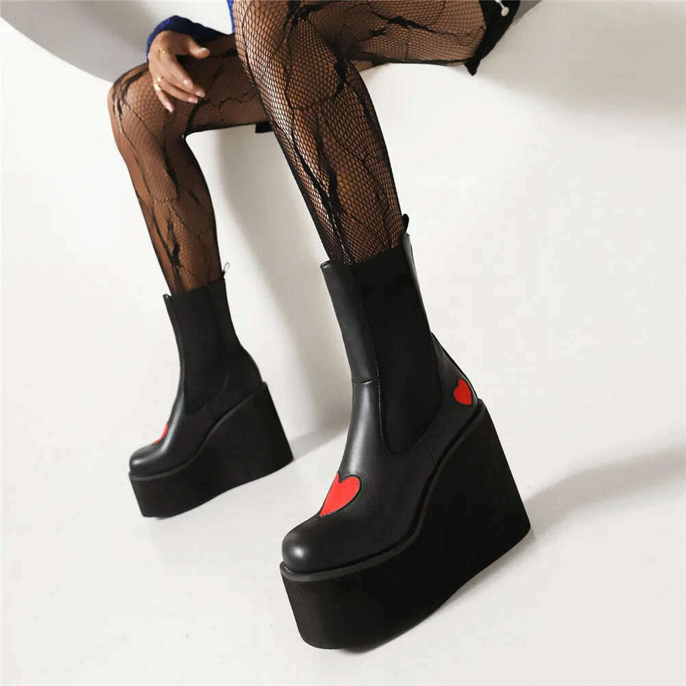 KIMLUD, Brand New Female Platform Knee High Boots Fashion Heart Wedges High Heels women's Boots 2022 Party Sweet Cool Goth Woman Shoes, KIMLUD Womens Clothes