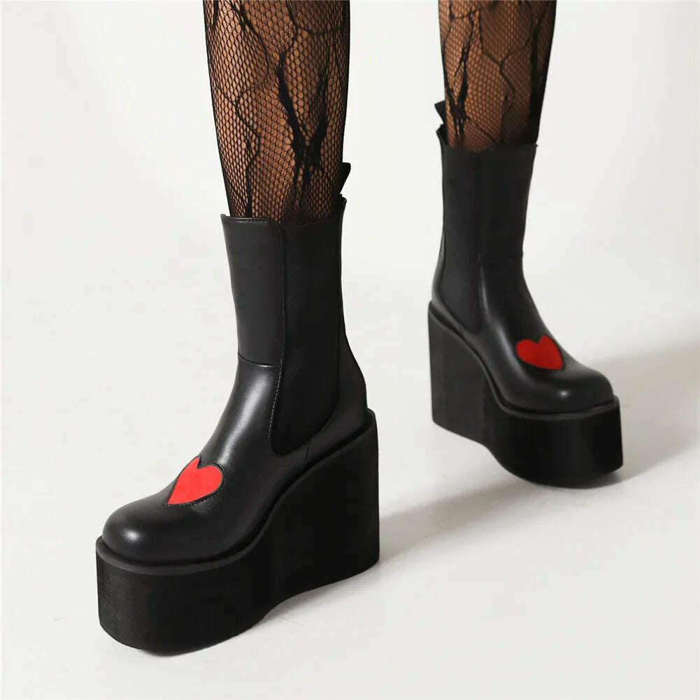 KIMLUD, Brand New Female Platform Knee High Boots Fashion Heart Wedges High Heels women's Boots 2022 Party Sweet Cool Goth Woman Shoes, KIMLUD Womens Clothes