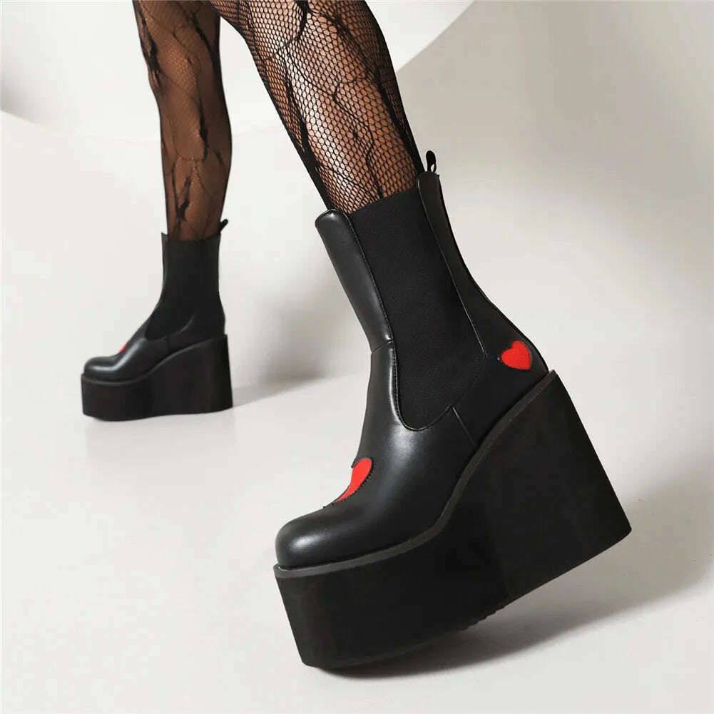 KIMLUD, Brand New Female Platform Knee High Boots Fashion Heart Wedges High Heels women's Boots 2022 Party Sweet Cool Goth Woman Shoes, KIMLUD Womens Clothes