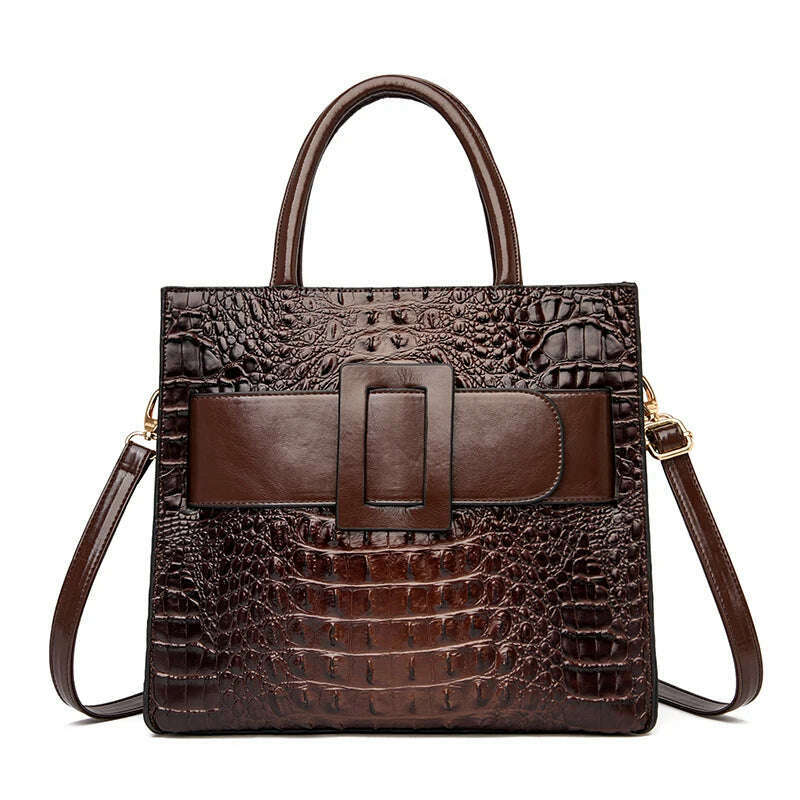 KIMLUD, Brand Women Crocodile Handbag Luxury Belt Handbags Women Leather Shoulder Bags Designer Crossbody Bags Female Retro Tote Handbag, KIMLUD Womens ClothesKIMLUD, Brand Women Crocodile Handbag Luxury Belt Handbags Women Leather Shoulder Bags Designer Crossbody Bags Female Retro Tote Handbag, Coffee / (30cm<Max Length<50cm), KIMLUD APPAREL - Womens Clothes
