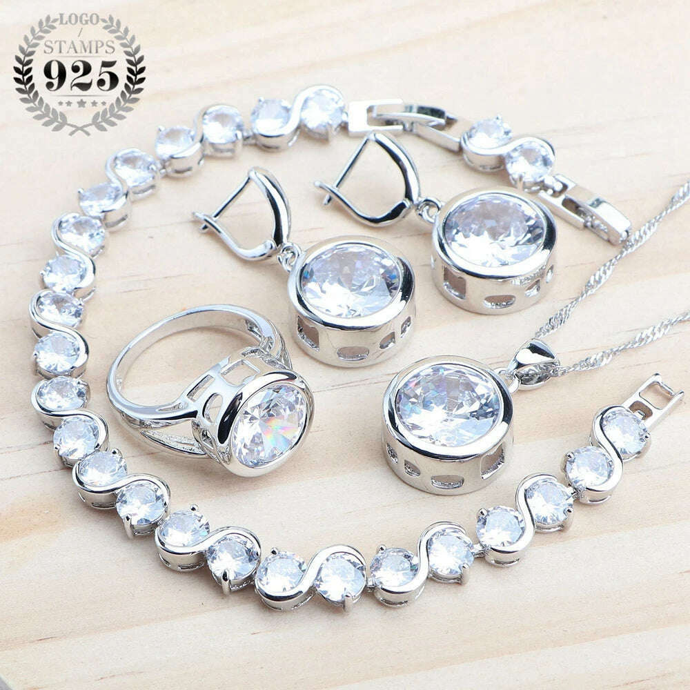KIMLUD, Bridal Silver 925 Jewelry Sets For Women Wedding Jewelry Ladies Purple Zircon Rings Bracelets Set Earrings Pendant Necklace, KIMLUD Womens ClothesKIMLUD, Bridal Silver 925 Jewelry Sets For Women Wedding Jewelry Ladies Purple Zircon Rings Bracelets Set Earrings Pendant Necklace, 4PCS-White / 6, KIMLUD APPAREL - Womens Clothes