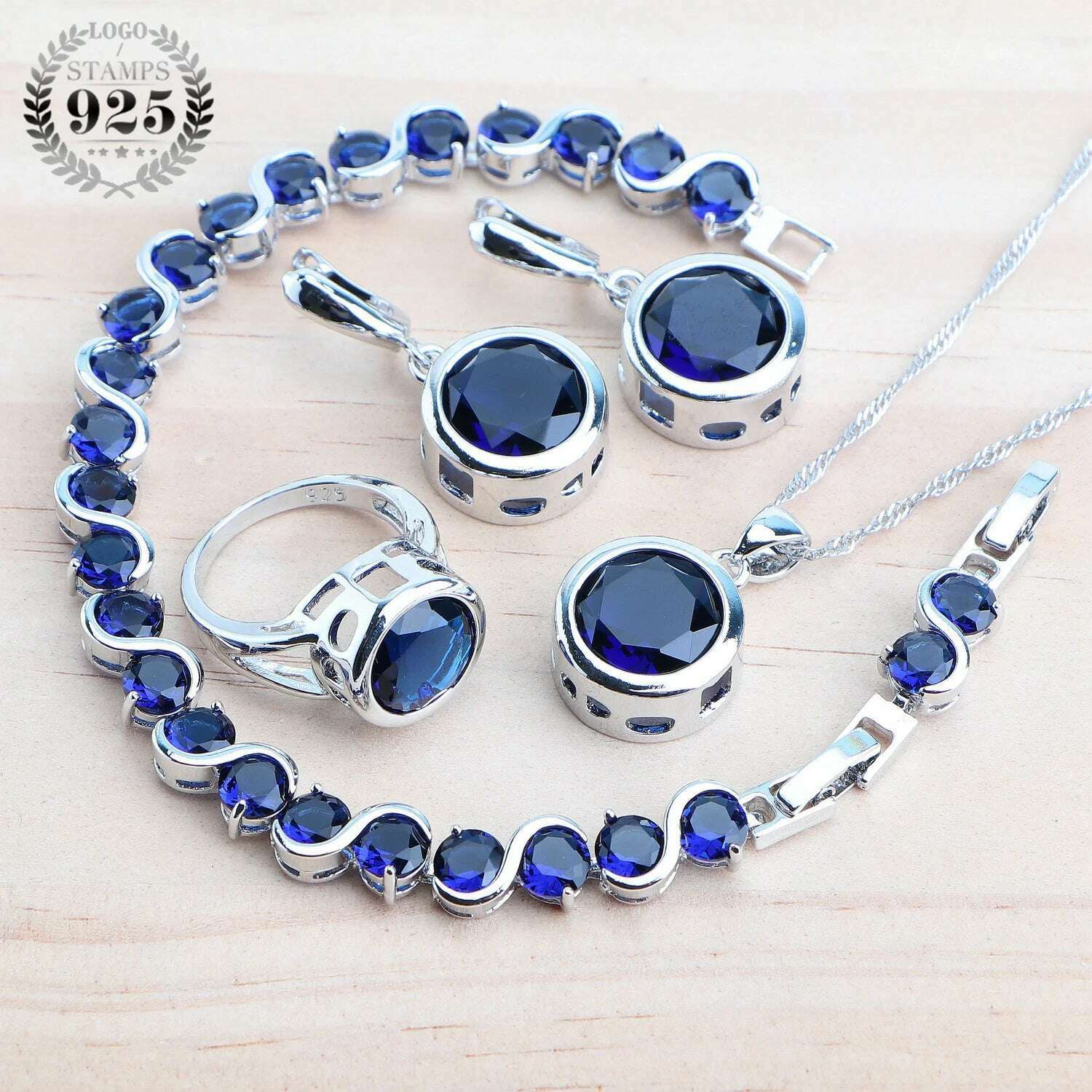 KIMLUD, Bridal Silver 925 Jewelry Sets For Women Wedding Jewelry Ladies Purple Zircon Rings Bracelets Set Earrings Pendant Necklace, KIMLUD Womens ClothesKIMLUD, Bridal Silver 925 Jewelry Sets For Women Wedding Jewelry Ladies Purple Zircon Rings Bracelets Set Earrings Pendant Necklace, 4PCS-Blue / 6, KIMLUD APPAREL - Womens Clothes