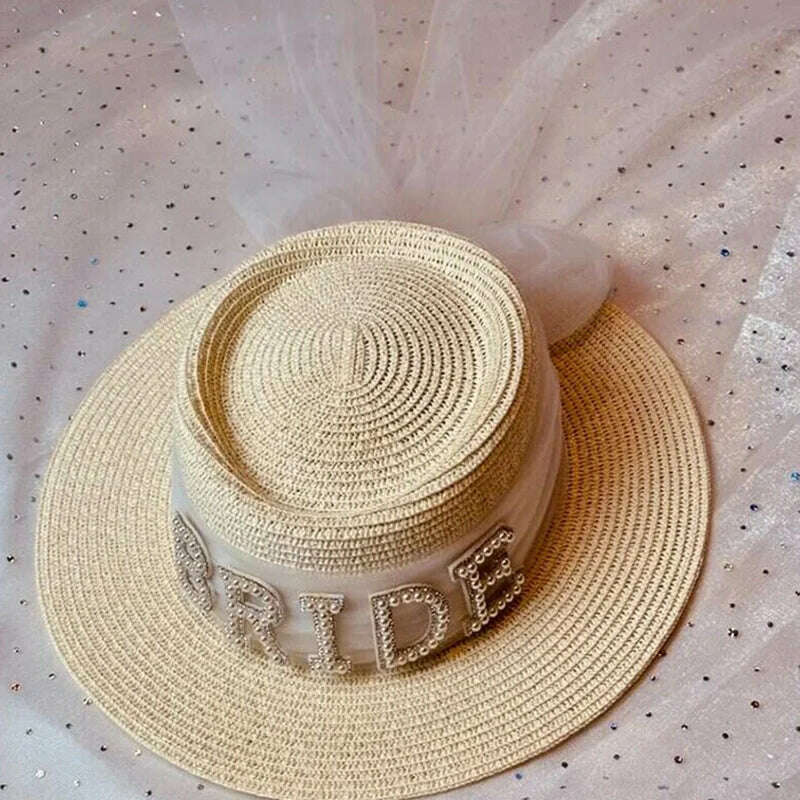 KIMLUD, Bride Hat summer beach pool Wedding Bachelorette hen Party Bridal Shower honeymoon Travel decoration gift present Photo props, KIMLUD Womens Clothes